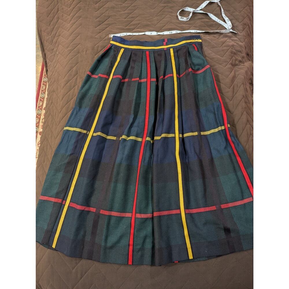 Women's maxi length pleated dark jewel tone plaid Tartan skirt size 8, Peddlers